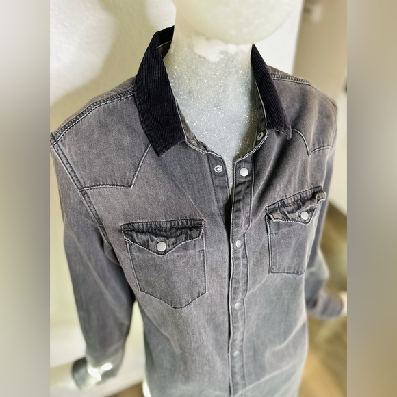 All Saints Men’s Flaxton Washed Denim Long Sleeve Button Down Top. Size Small - Picture 2 of 15